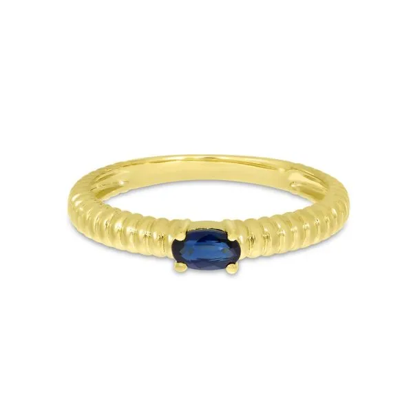 14K Yellow Gold Oval Sapphire East to West Textured Stackable Band Ambassador Diamond Jewelers Tucson, AZ