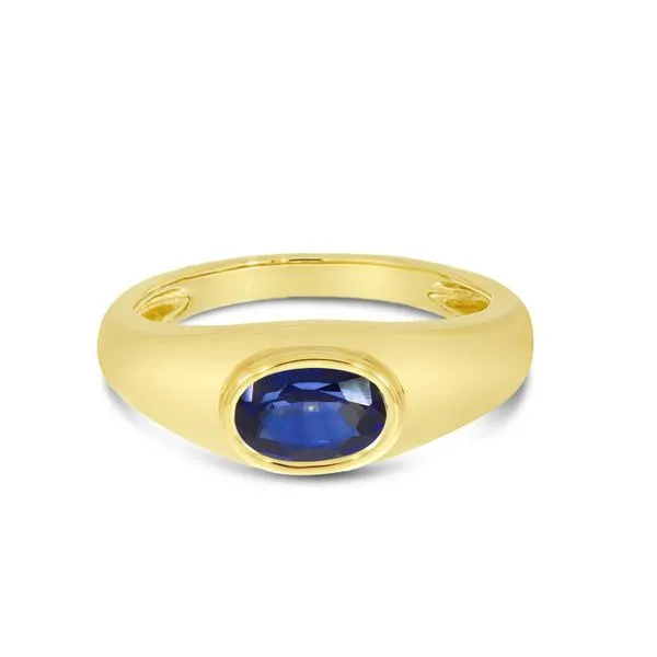 14K Yellow Gold Oval Sapphire East to West Bezel Wide Band Ring Ambassador Diamond Jewelers Tucson, AZ