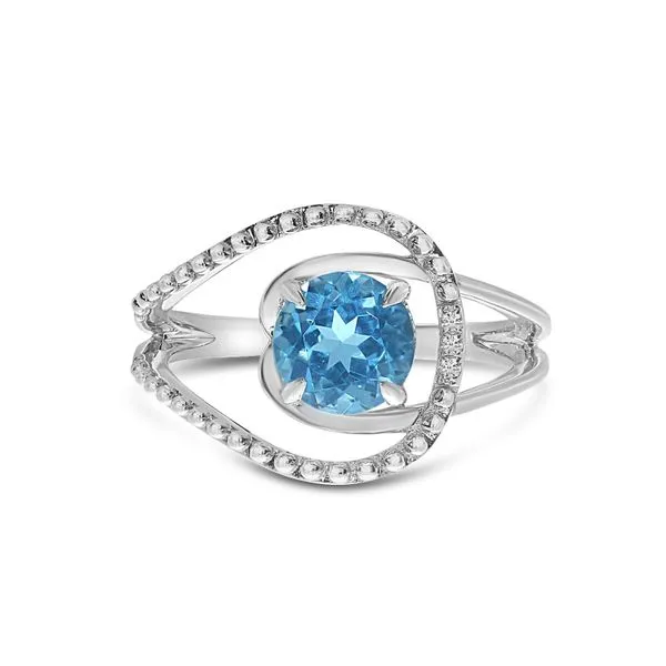 14K White Gold Round Blue Topaz Semi Precious Swirl Ring Moseley Diamond Showcase Inc Lexington, SC