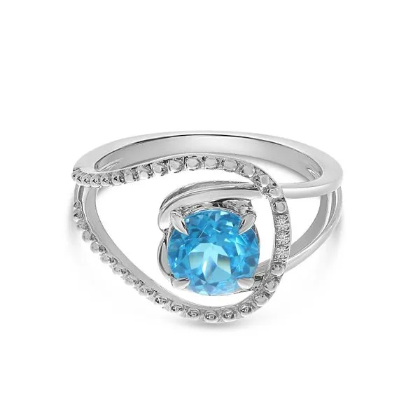 14K White Gold Round Blue Topaz Semi Precious Swirl Ring Image 2 Ambassador Diamond Jewelers Tucson, AZ