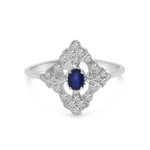 14K White Gold Oval Sapphire and Diamond Art Deco Ring Ambassador Diamond Jewelers Tucson, AZ