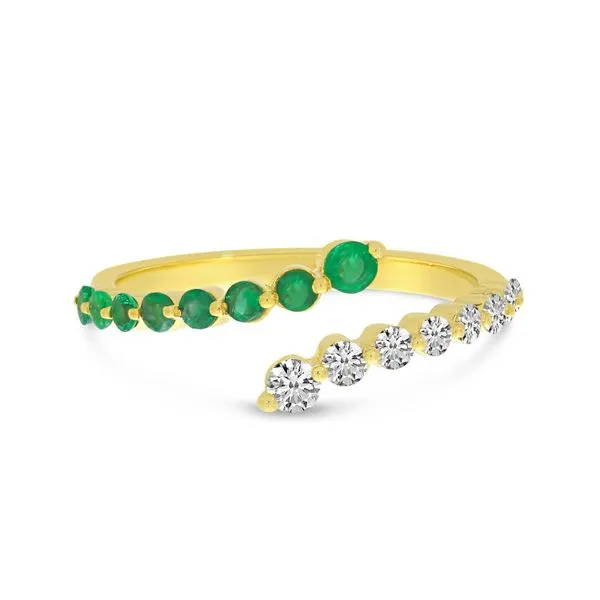 14K Yellow Gold Graduated Emerald and Diamond Precious Bypass Ring Ambassador Diamond Jewelers Tucson, AZ