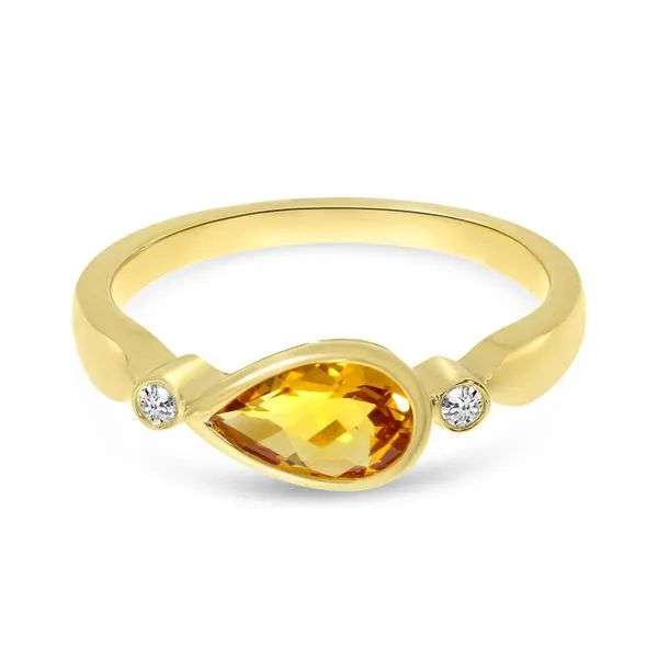 14K Yellow Gold Bezel Pear-Cut Semi and Diamond Ring Image 2 Ambassador Diamond Jewelers Tucson, AZ