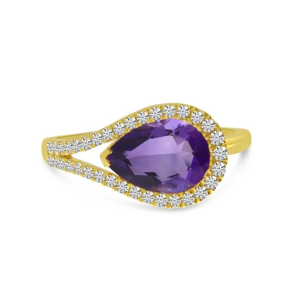 14K Yellow Gold Amethyst East to West Pear Cut Diamond Halo Amethyst Ring The Jewelry Source El Segundo, CA