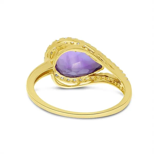 14K Yellow Gold Amethyst East to West Pear Cut Diamond Halo Amethyst Ring Image 2 The Jewelry Source El Segundo, CA
