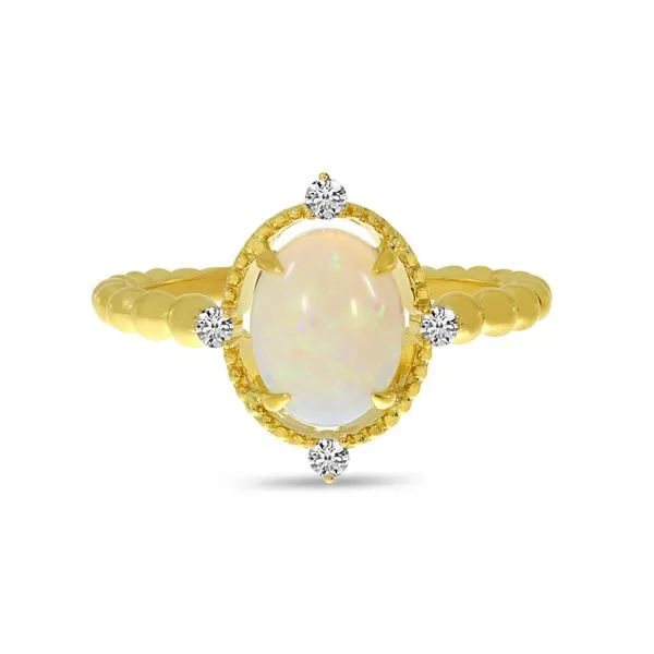 14K Yellow Gold Opal and Diamond Beaded Band Ring Ambassador Diamond Jewelers Tucson, AZ