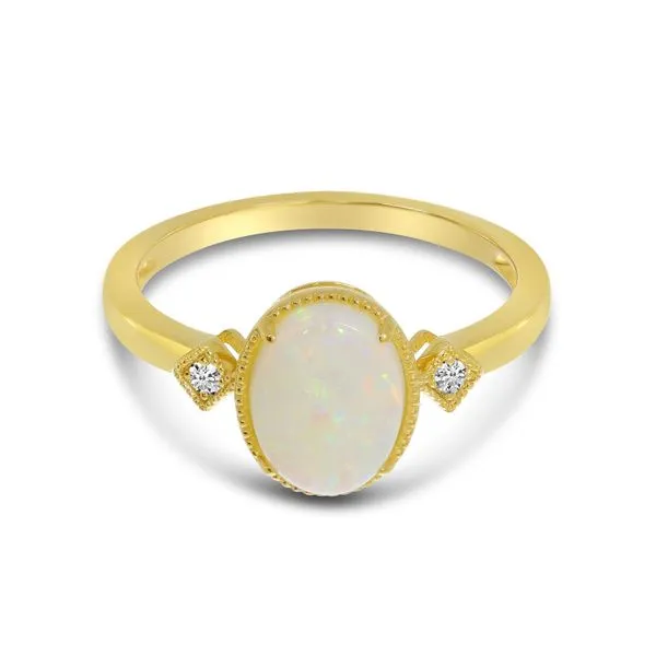 14K Yellow Gold Oval Opal Ring with Diamond Millgran Details Ambassador Diamond Jewelers Tucson, AZ