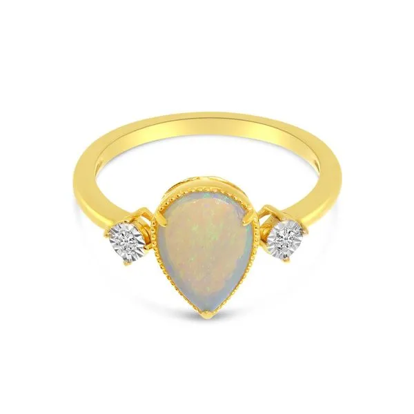 14K Yellow Gold Pear Opal Ring with Diamond Illusion Accents Image 3 J. Meredith Jewelers Delafield, WI