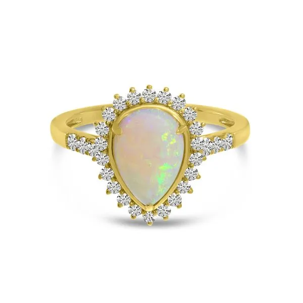 14K Yellow Gold Opal Pear Ring with Diamond Halo J. Meredith Jewelers Delafield, WI