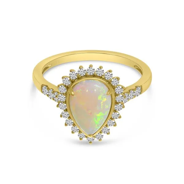 14K Yellow Gold Opal Pear Ring with Diamond Halo Image 2 J. Meredith Jewelers Delafield, WI