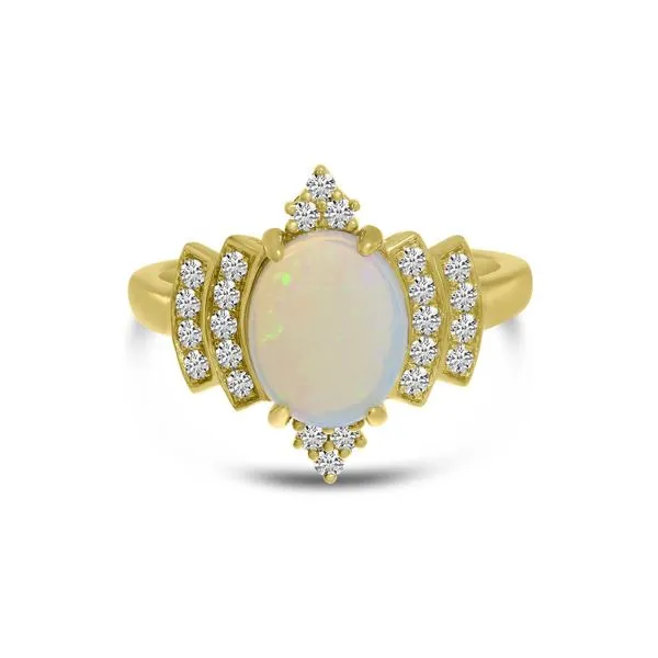 14K Yellow Gold Oval Opal Ring with Diamond Halo Ambassador Diamond Jewelers Tucson, AZ