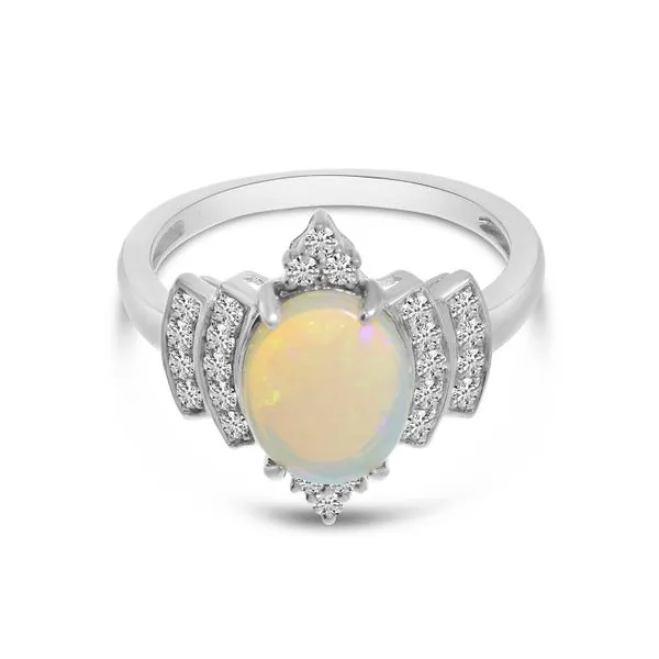14K Yellow Gold Oval Opal Ring with Diamond Halo Image 3 Clater Jewelers Louisville, KY