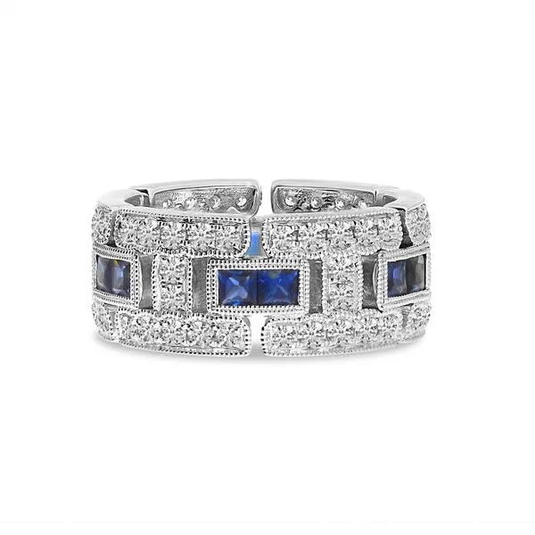 14K White Gold Precious and Diamond Geometric Eternity Band Image 2 Ambassador Diamond Jewelers Tucson, AZ