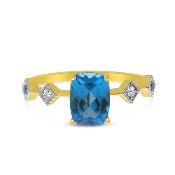 14K Yellow Gold Cushion Blue Topaz and Diamond Ring J. Meredith Jewelers Delafield, WI