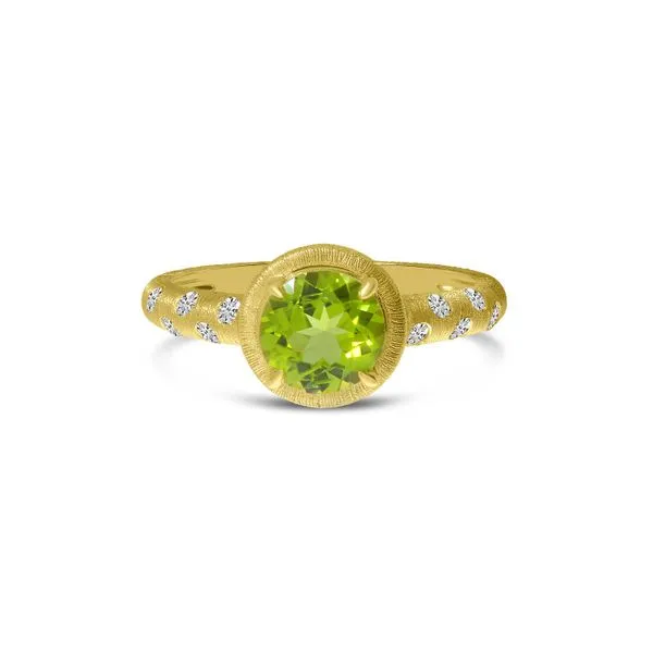 14K Yellow Gold Round Peridot and Diamond Satin Band Ring J. Meredith Jewelers Delafield, WI