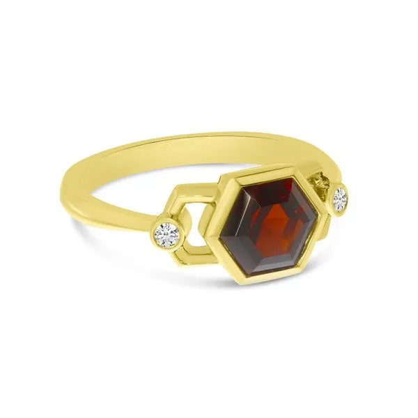 14K Yellow Gold Hexagon Garnet and Diamond Geometric Ring Image 2 J. Meredith Jewelers Delafield, WI