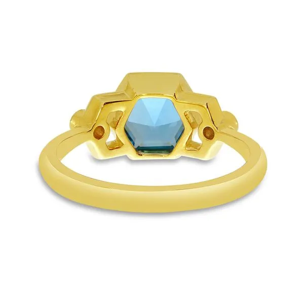 14K Yellow Gold Hexagon Blue Topaz and Diamond Geometric Ring Image 3 Ambassador Diamond Jewelers Tucson, AZ