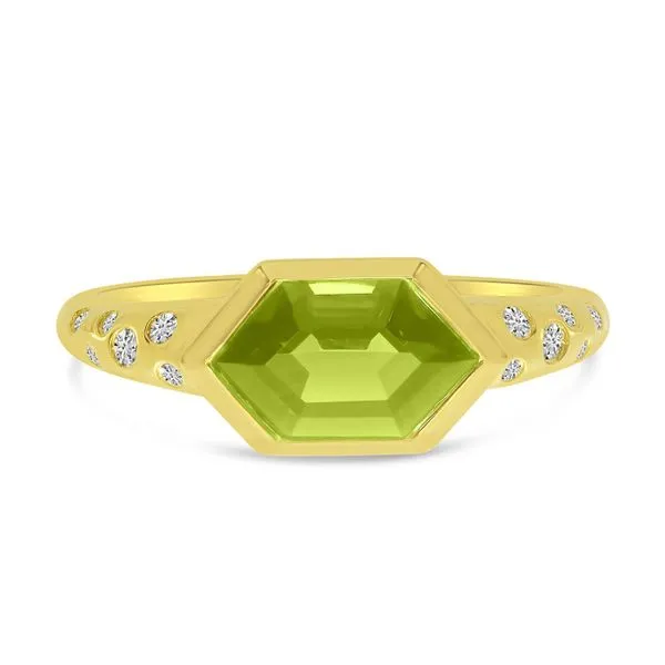14K Yellow Gold Peridot Hexagon & Diamond Band RIng Ambassador Diamond Jewelers Tucson, AZ
