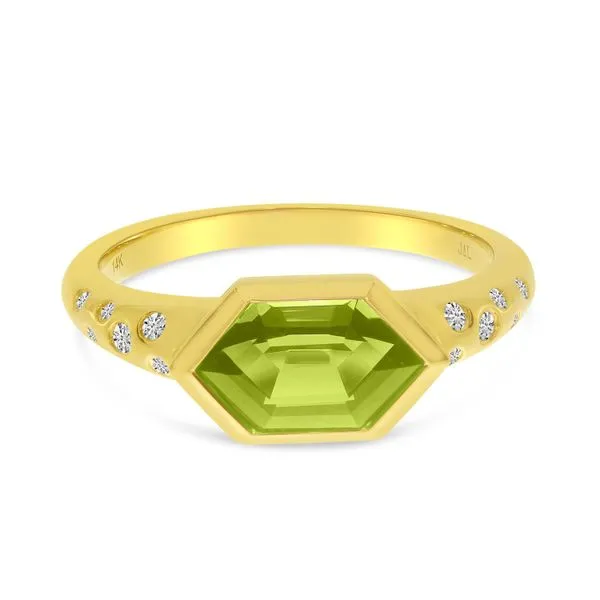 14K Yellow Gold Peridot Hexagon & Diamond Band RIng Image 2 Jimmy Smith Jewelers Decatur, AL