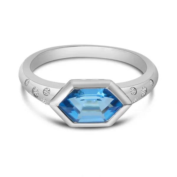 14K White Gold Hexagon Blue Topaz with Diamond Band Semi Precious Ring Image 2 Moseley Diamond Showcase Inc Lexington, SC