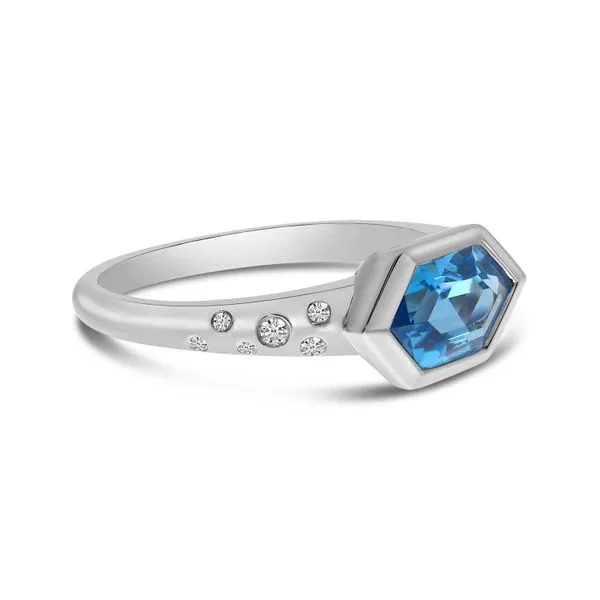 14K White Gold Hexagon Blue Topaz with Diamond Band Semi Precious Ring Image 3 Ambassador Diamond Jewelers Tucson, AZ
