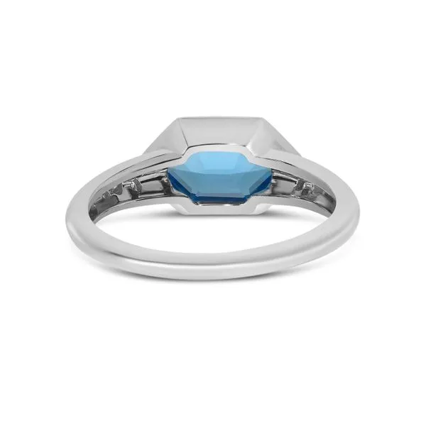 14K White Gold Hexagon Blue Topaz with Diamond Band Semi Precious Ring Image 4 Castle Couture Fine Jewelry Manalapan, NJ