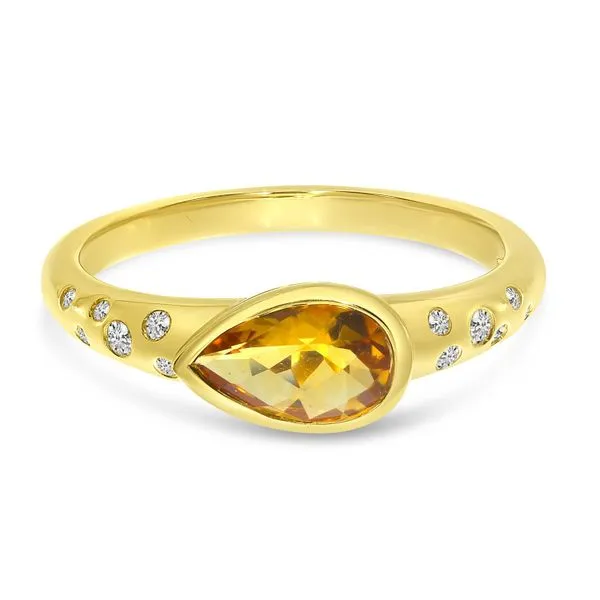 14k Yellow Gold Pear Citrine And Diamond Band Ring Image 2 SIERRA MOON Auburn, CA