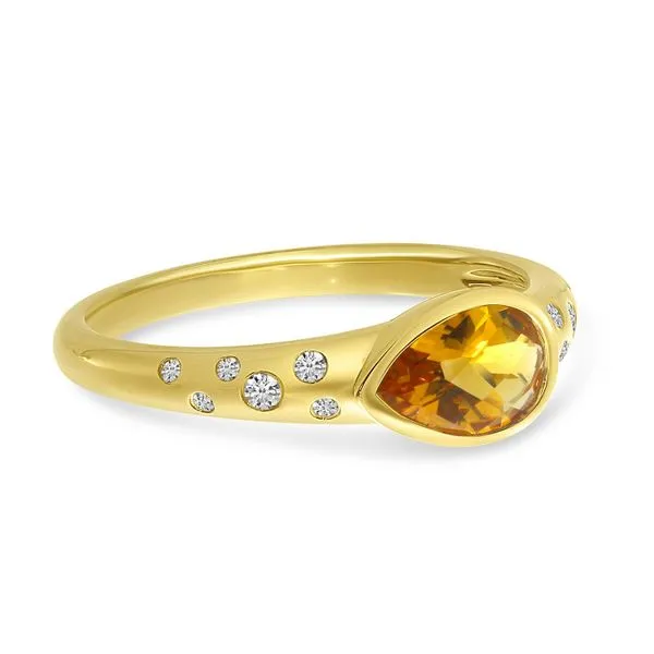14k Yellow Gold Pear Citrine And Diamond Band Ring Image 3 Woelk's House of Diamonds Russell, KS
