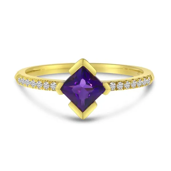 14K Yellow Gold Princess Cut Amethyst and Diamond Band Ring SIERRA MOON Auburn, CA