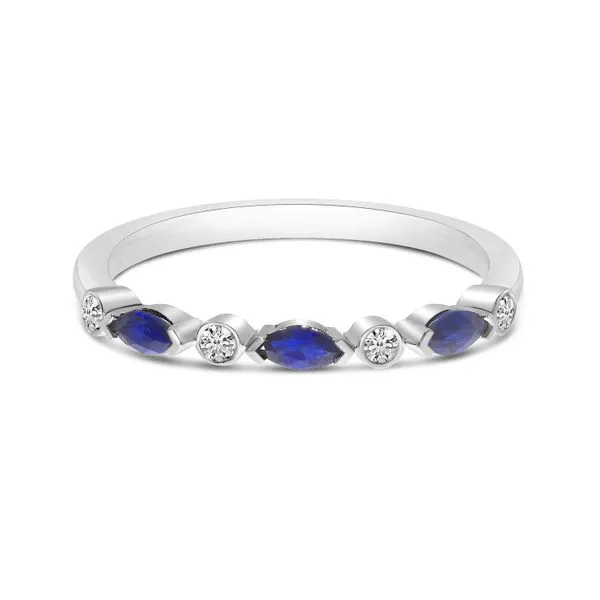 14K White Gold Marquise Sapphire and Diamond Stackable Band Image 2 J. Meredith Jewelers Delafield, WI