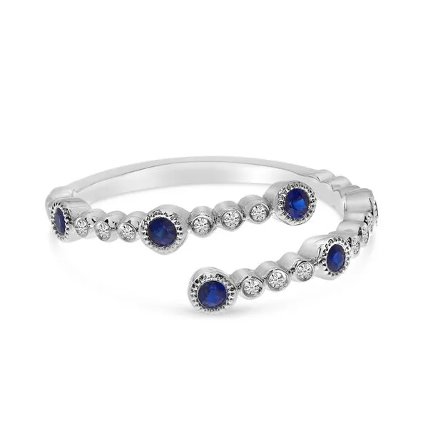 14K White Gold Sapphire and Diamond Bubble Bypass Precious Ring Image 2 Castle Couture Fine Jewelry Manalapan, NJ