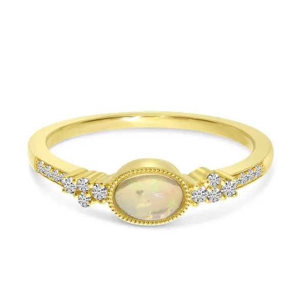 14k Yellow Gold Oval Opal and Diamond Milgrain Ring Moseley Diamond Showcase Inc Lexington, SC