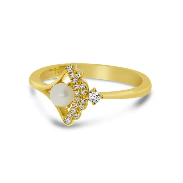 14k Yellow Gold Pearl and Diamond Fan Ring Ambassador Diamond Jewelers Tucson, AZ