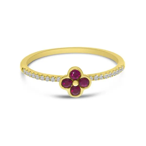 14K Yellow Gold Ruby and Diamond Precious Clover Ring Image 2 Ambassador Diamond Jewelers Tucson, AZ