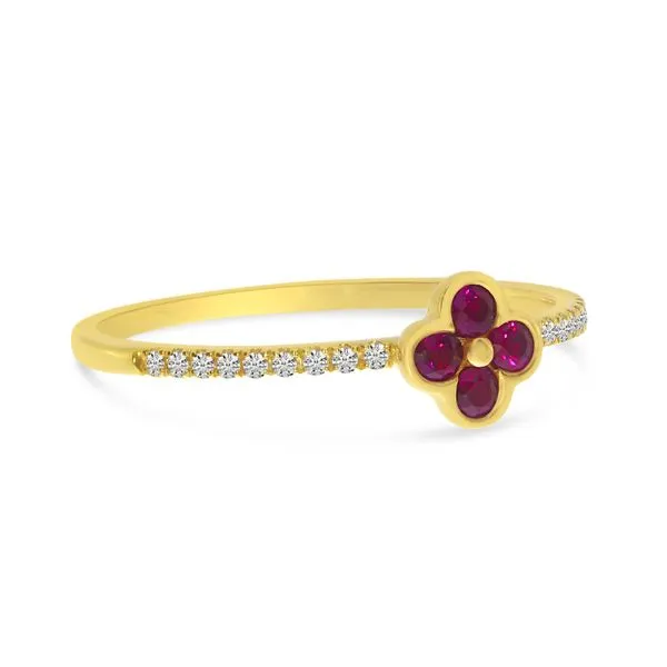 14K Yellow Gold Ruby and Diamond Precious Clover Ring Image 3 Ambassador Diamond Jewelers Tucson, AZ