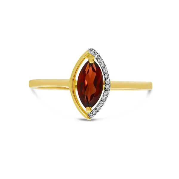 14k Yellow Gold Marquise Garnet with Half Diamond Halo Semi Precious Ring Image 2 J. Meredith Jewelers Delafield, WI