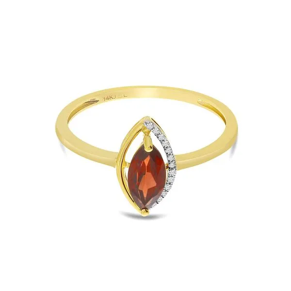 14k Yellow Gold Marquise Garnet with Half Diamond Halo Semi Precious Ring Image 3 Ambassador Diamond Jewelers Tucson, AZ