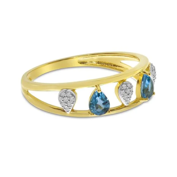 14K Yellow Gold Alternating Pear Blue Topaz and Diamond Open Band Ring Image 2 Ambassador Diamond Jewelers Tucson, AZ