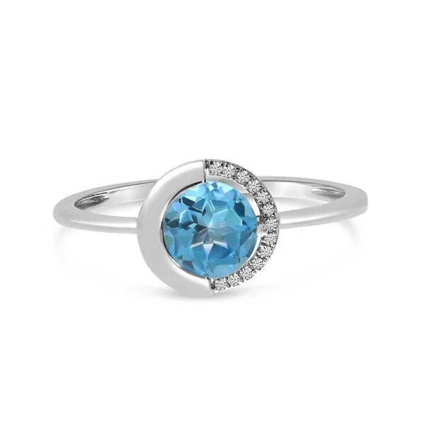 14k White Gold Round Blue Topaz with Half Diamond Halo Semi Precious Ring Ambassador Diamond Jewelers Tucson, AZ