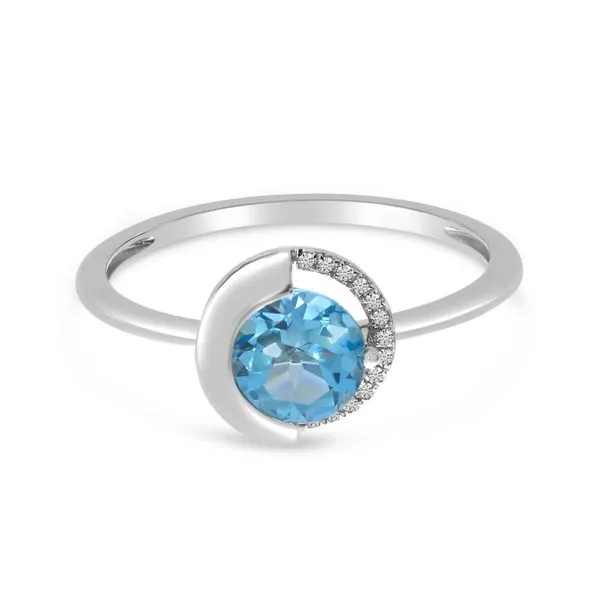 14k White Gold Round Blue Topaz with Half Diamond Halo Semi Precious Ring Image 2 J. Meredith Jewelers Delafield, WI