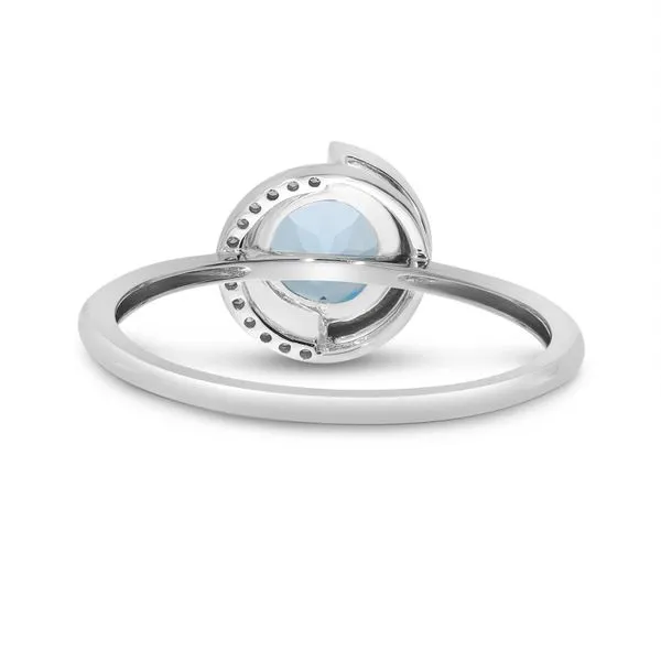 14k White Gold Round Blue Topaz with Half Diamond Halo Semi Precious Ring Image 3 J. Meredith Jewelers Delafield, WI