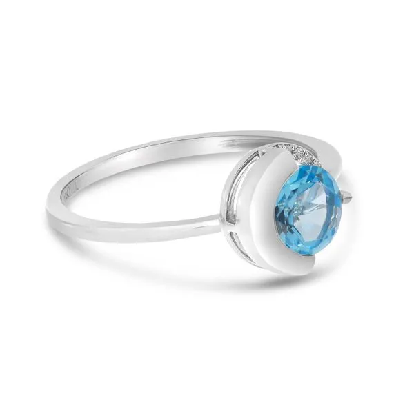 14k White Gold Round Blue Topaz with Half Diamond Halo Semi Precious Ring Image 4 Moseley Diamond Showcase Inc Lexington, SC