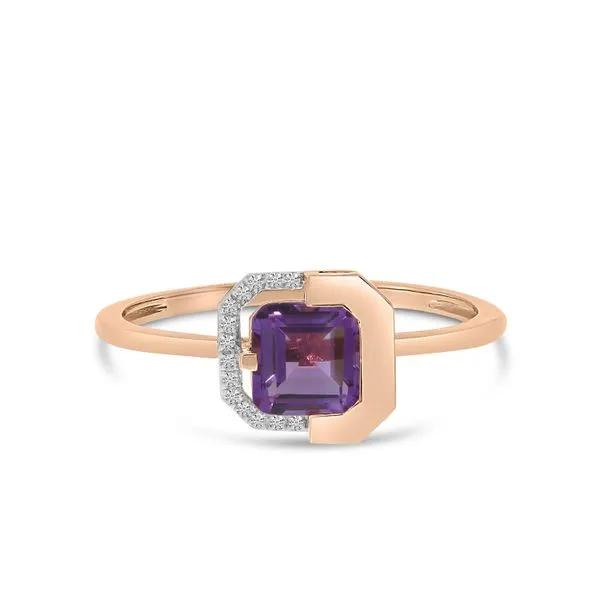 14K Rose Gold Cushion Amethyst with Diamond Half Halo Ring Castle Couture Fine Jewelry Manalapan, NJ