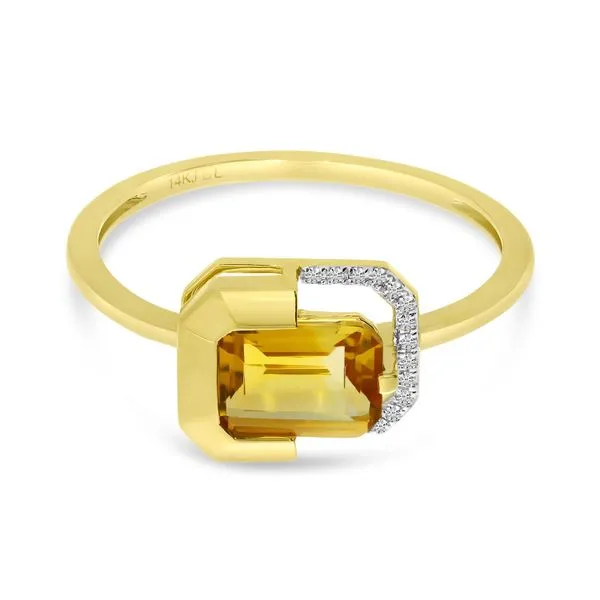 14K Yellow Gold Octagon Citrine with Diamond Half Halo Ring Image 2 Woelk's House of Diamonds Russell, KS