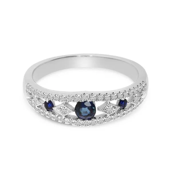 14K White Gold Sapphire and Diamond Alternating Band Image 2 Castle Couture Fine Jewelry Manalapan, NJ