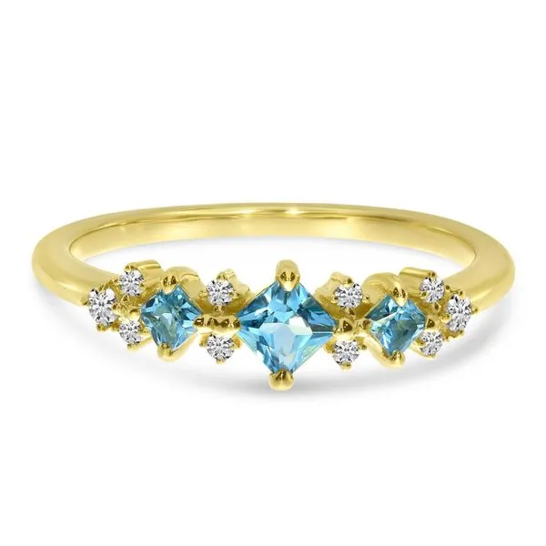 14K Yellow Gold Triple Princess Blue Topaz with Diamond Ring J. Meredith Jewelers Delafield, WI