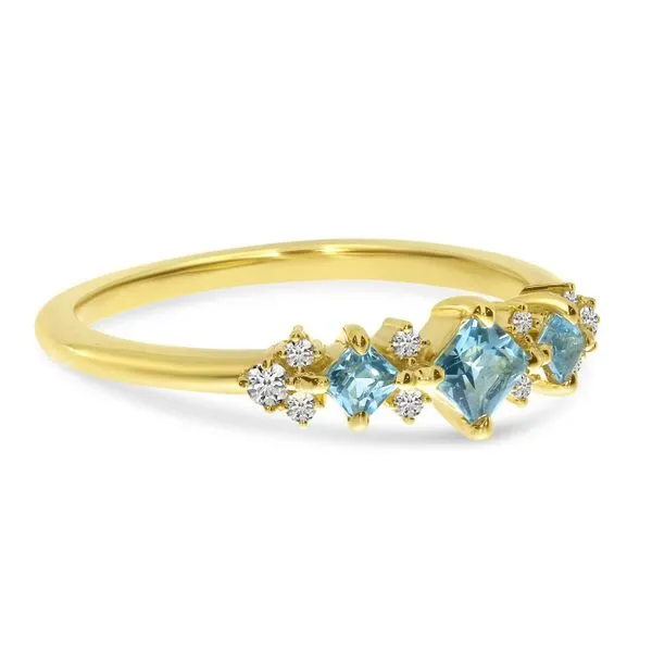 14K Yellow Gold Triple Princess Blue Topaz with Diamond Ring Image 2 J. Meredith Jewelers Delafield, WI