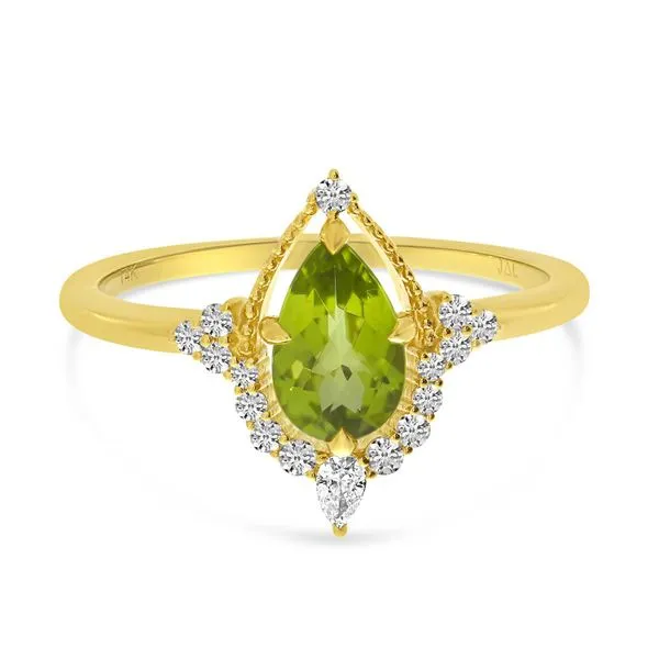 14k Yellow Gold Pear Peridot and Diamond Milgrain Ring Ambassador Diamond Jewelers Tucson, AZ