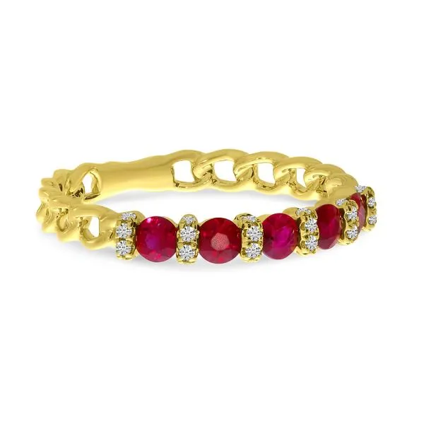 14K Yellow Gold Ruby and Diamond Chain Ring Image 2 Ambassador Diamond Jewelers Tucson, AZ