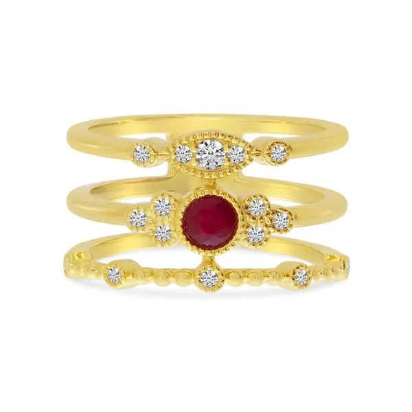 14K Yellow Gold Ruby and Diamond 3 Row Ring Stack Ambassador Diamond Jewelers Tucson, AZ
